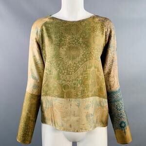 PIERRE-LOUIS MASCIA Size XS Green Brown Silk Floral Long Sleeve Dress Top